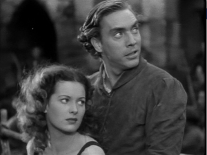 Esmeralda and Gringoire leave Notre Dame maureen O'hara Edmond O'brein  1939 Hunchback of Notre dame  picture image 