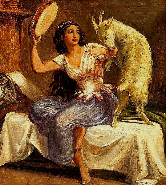 Painting of Esmeralda and Djali by Wilhelm Marstrand