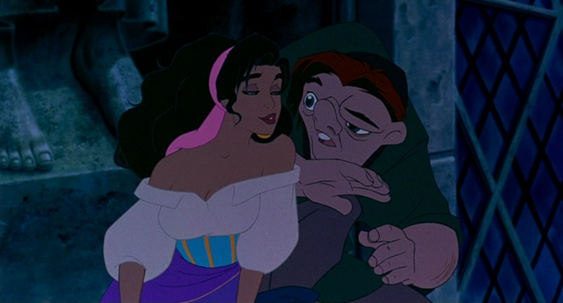 Esmeralda getting close to Quasimodo Disney Hunchback of Notre Dame