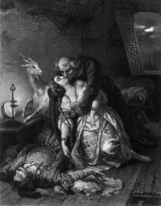 Frollo kissing Esmeralda, Illustration by Nicolas Eustache Maurin picture image