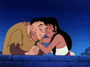 Quasimodo and Esmeralda embrace Esmeralda in Sanctuary Jetlag version Hunchback of Notre Dame picture image