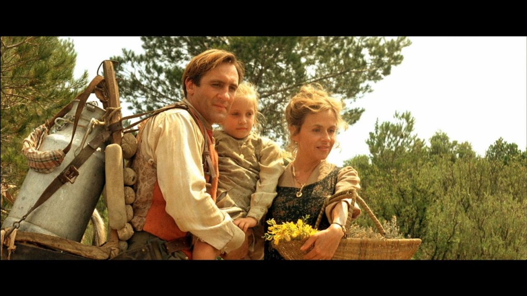 GÃ©rard Depardieu as Jean with his wife Aimee (Elisabeth Depardieu) and Daughter Manon (Ernestine Mazurowna), Jean de Florette picture image 