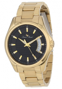 Lucien Piccard Men's Excalibur Black Textured Dial Gold Ion-Plated Stainless Steel Watch, Esmeralda men, picture image 