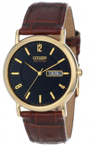 Citizen Men's  "Eco-Drive" Gold-Tone Stainless Steel and Leather Strap Watch sister Gudule picture image