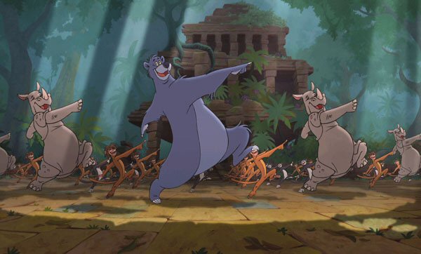 Baloo dancing with animals that  are not native to India The Jungle Book 2 picture image