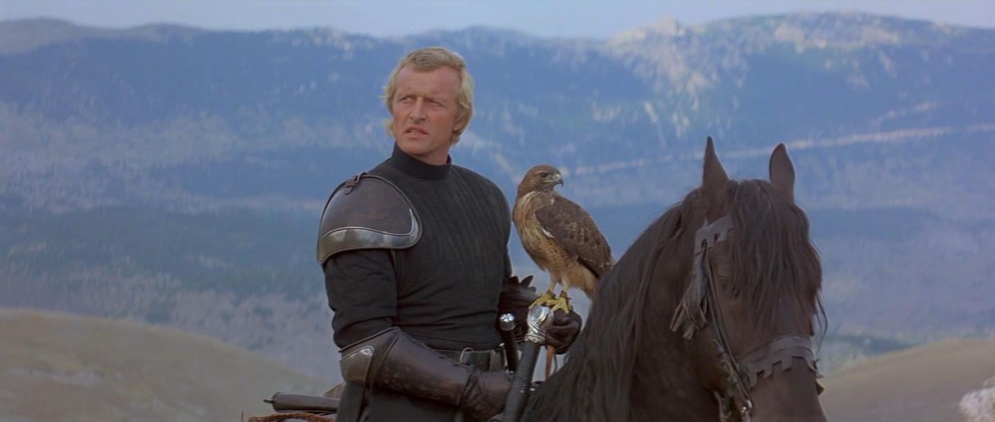Rutger Hauer as Navarre with Isabeau in Hawk form Ladyhawke picture image