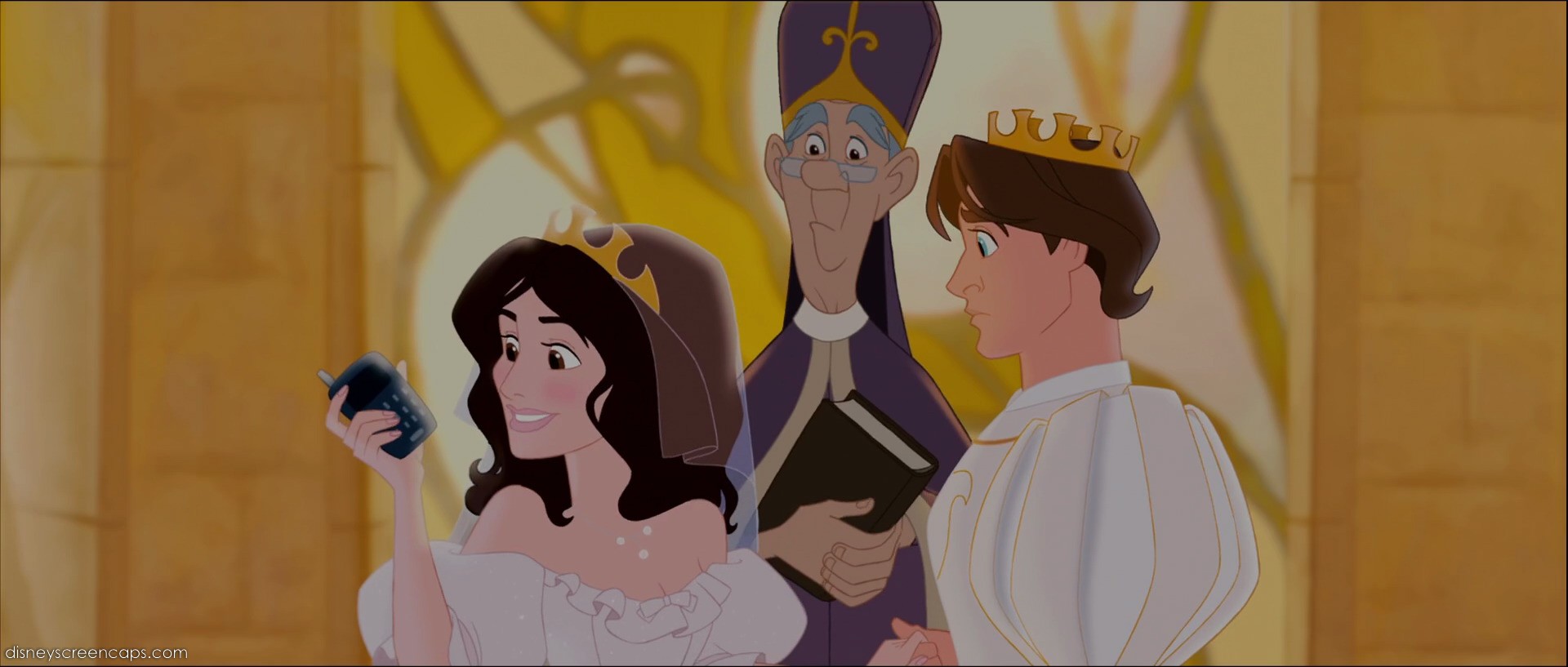 Nancy Tremaine (voice by Idina Menzel) and Prince Edward (voiced by James Marsden) getting married in Andalasia Enchanted picture image
