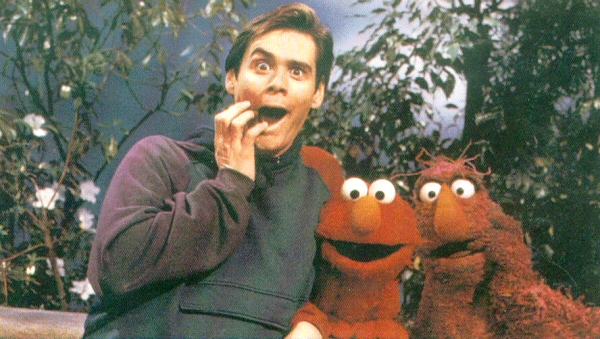 Jim Carrey with Elmo and Telly on Sesame Street picture image