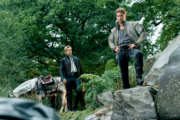 Chris Pine as Cinderella's Prince and Billy Magnussen as Rapunzel's Prince Into the Woods Picture image