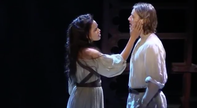 Ciara RenÃ©e as Esmeralda and Andrew Samonsky as Phoebus performing Someday, La Jolla cast of The Hunchback of Notre Dame picture image