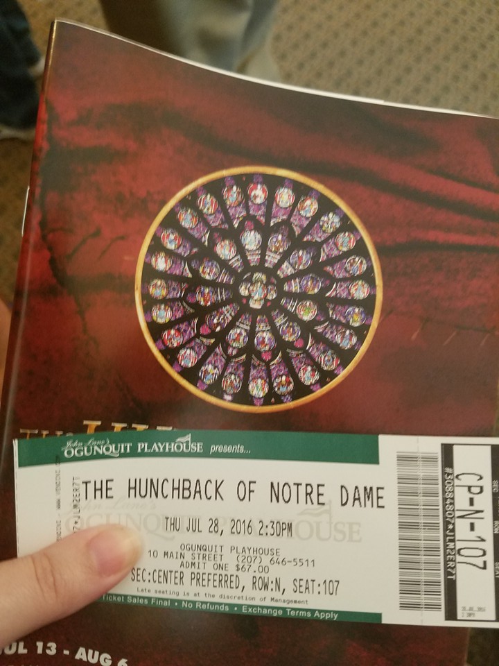 My Ticket and program, Oguinquit Playhouse Hunchback Notre Dame picture image