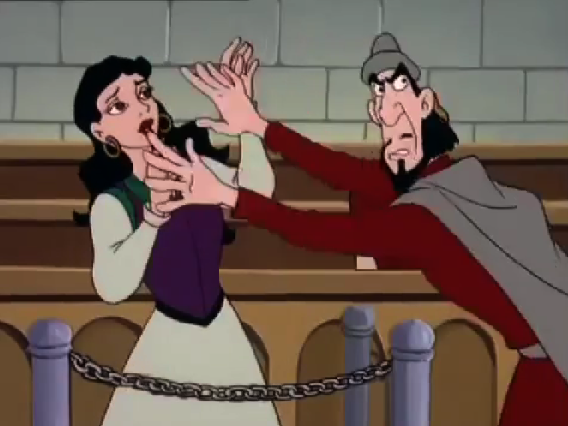 Frollo tries to cover Esmeralda's face Other Burbank Hunchback of Notre Dame picture image