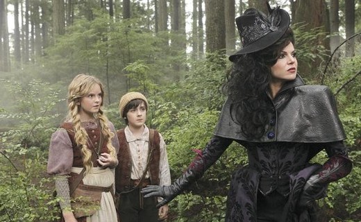 Lana Parrilla as Evil Queen, Karley Scott Collins as Gretel & Quinn Lord as Hansel ABC's Once Upon a Time, True North picture image