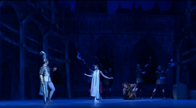 Esmeralda begging Phoebus o spare Quasimodo, La Esmeralda, Kremlin Ballet Company, Moscow picture image