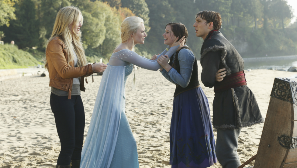 Jennifer Morrison as Emma Swan, Georgina Haig as Elsa, Elizabeth Lail as Anna & Scott Michael Foster as Kristoff ABC Once Upon a Time Fall picture image