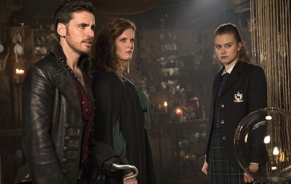 Colin O'Donoghue as Wish-Hook, Rebecca Mader as Zelena and Tiera Skovbye as Robin Once Upon a Time Season 7 Episode 11 Secret Garden picture image