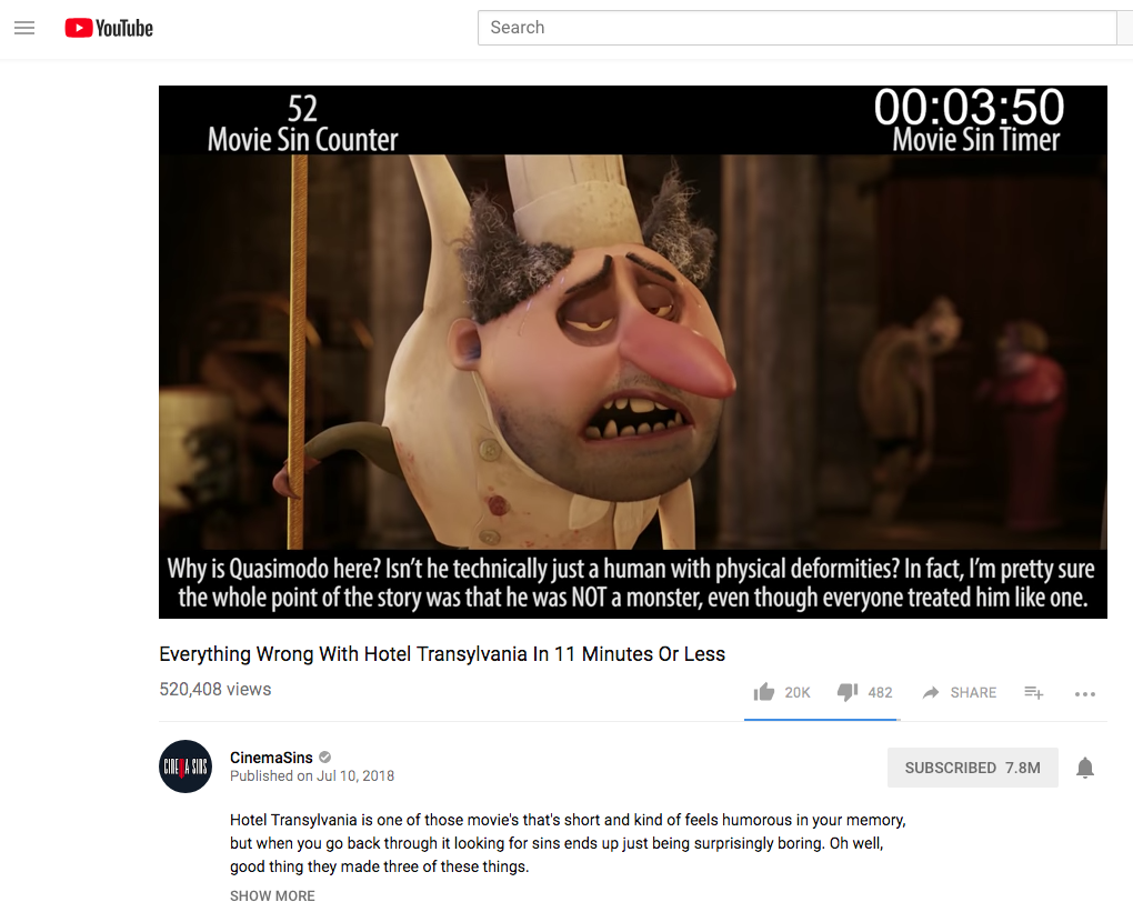 Cinema Sins' take on Quasimodo from Hotel Transylvania picture image 