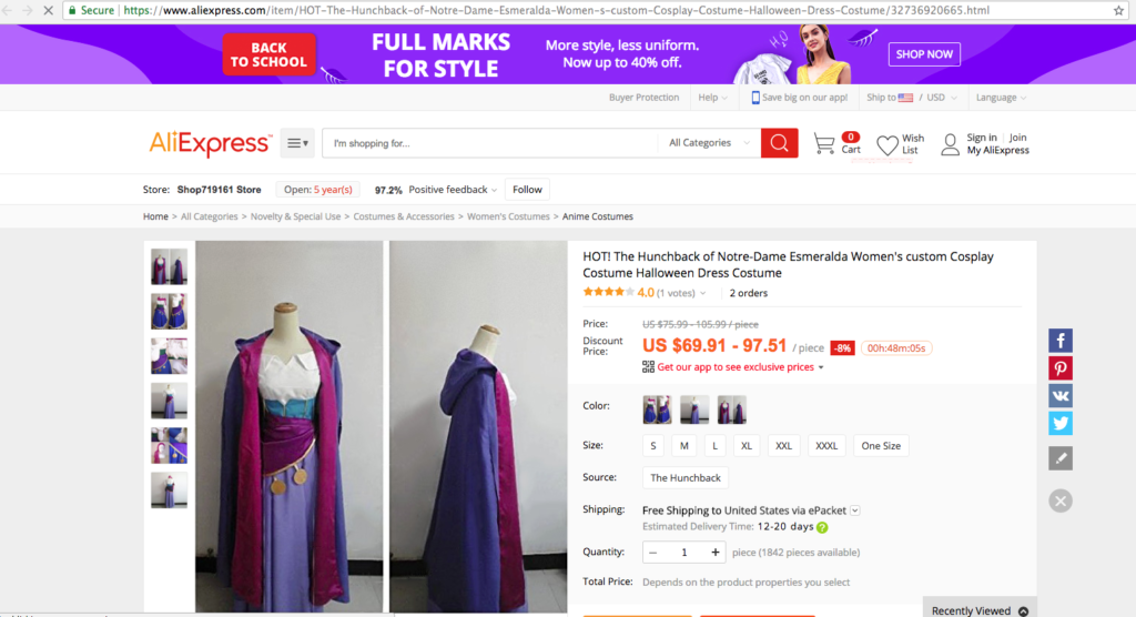 Aliexpress Disney Esmeralda Costume picture image