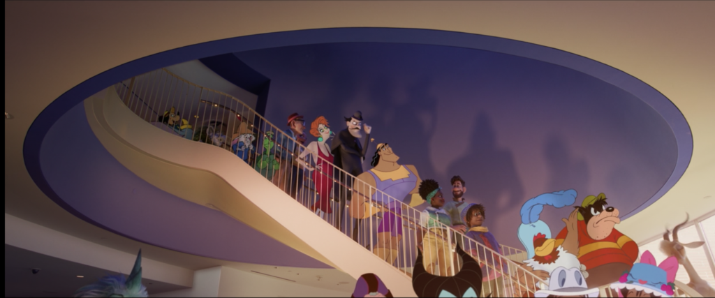 Top of Frollo's head at the bottom of the frame, Disney short, Once Upon a Studio