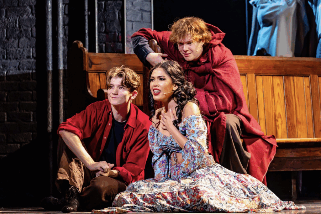 Oliver Hewing as Quasimodo, Christine Allado as Emseralda and Ben Joyce as Quasimodo in The Hunchback of Notre Dame in Concert, © Danny Kaan