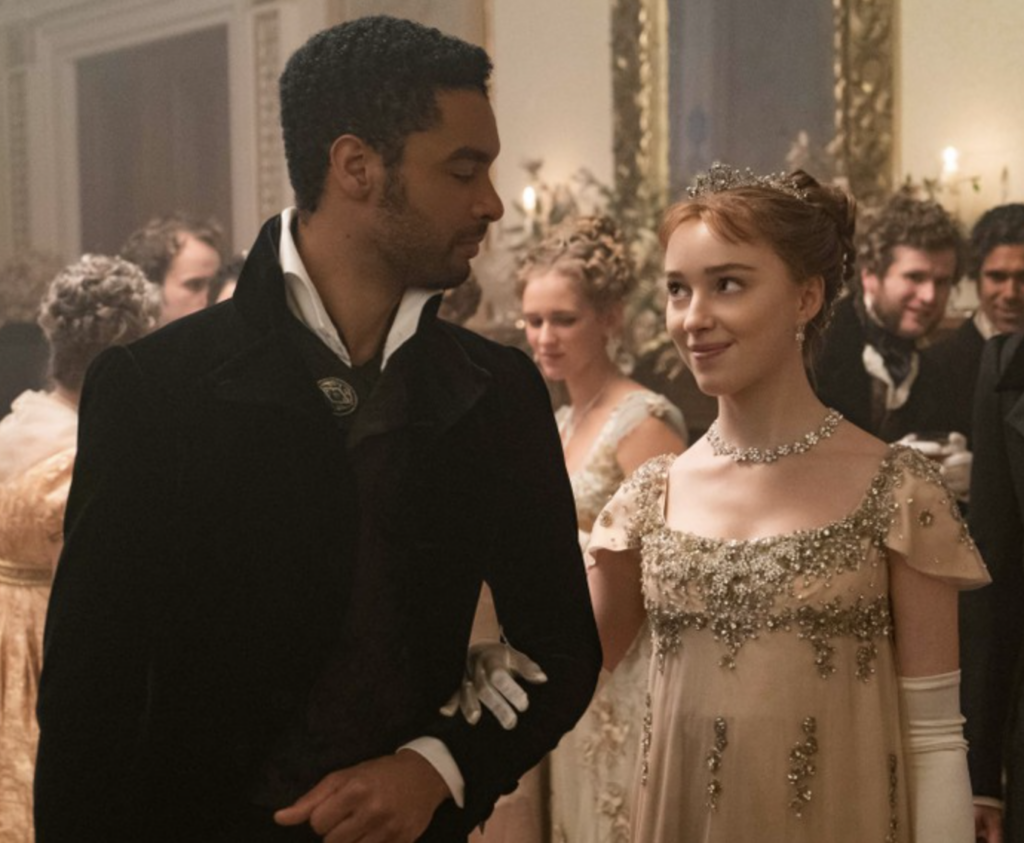 Phoebe Dynevor as Daphne Bridgerton with Regé-Jean Page as Simon Bassett, Season 1 Bridgerton, Best Costumes