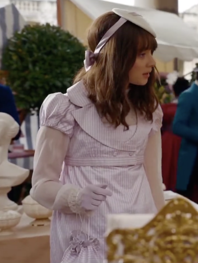Claudia Jessie as Eloise Bridgerton, Season 2 Bridgerton (2020-2022), Best Costumes, Gowns, Dresses, and Outfits, Purple Checkered Dress