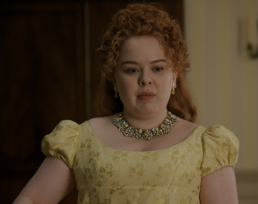 Nicola Coughlan as Penelope Featherington, Season 1 Bridgerton (2020), Best Costumes, Gowns, Dresses, and Outfits