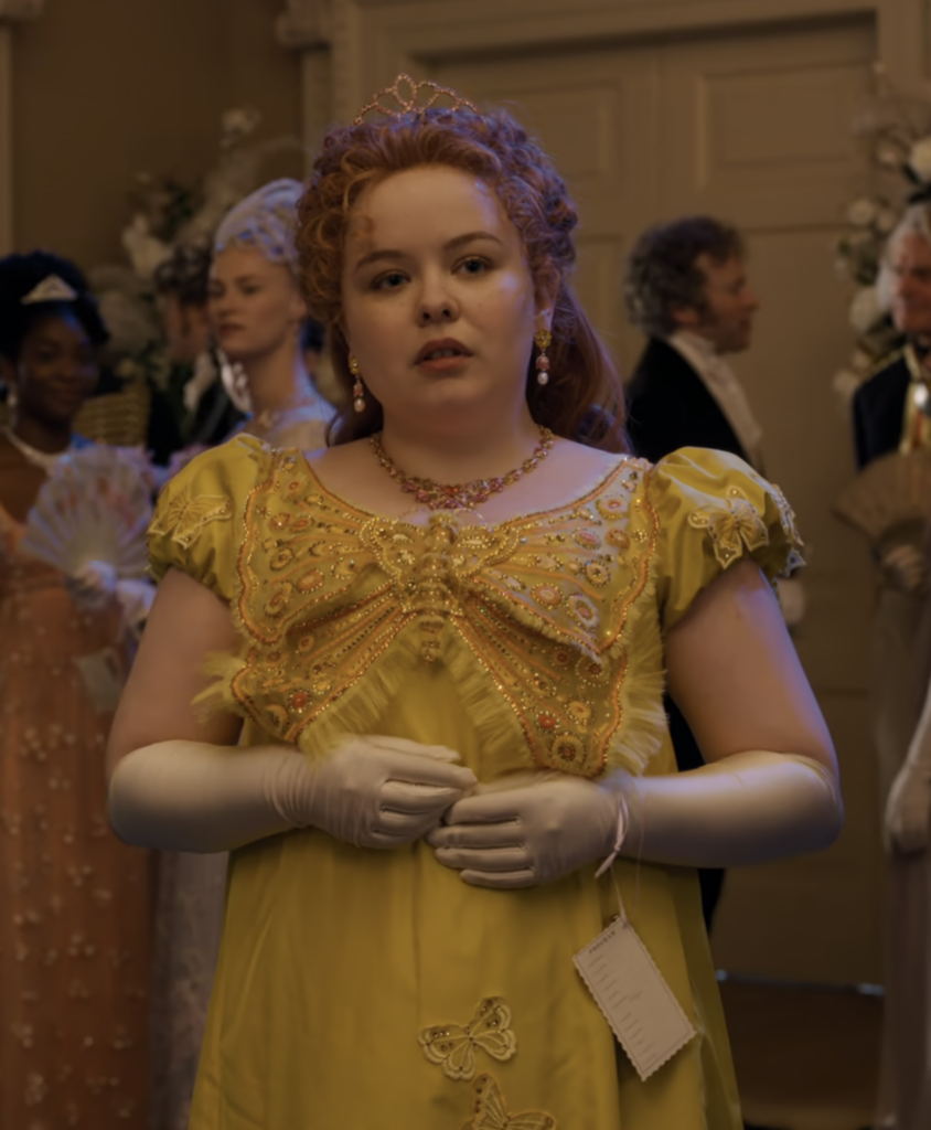 Nicola Coughlan as Penelope Featherington, Season 1 Bridgerton (2020), Best Costumes, Gowns, Dresses, and Outfits