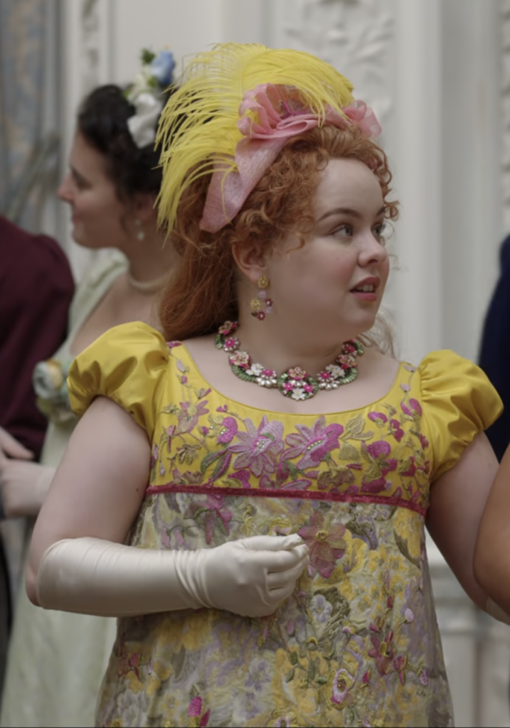 Nicola Coughlan as Penelope Featherington, Season 1 Bridgerton (2020), Best Costumes, Gowns, Dresses, and Outfits