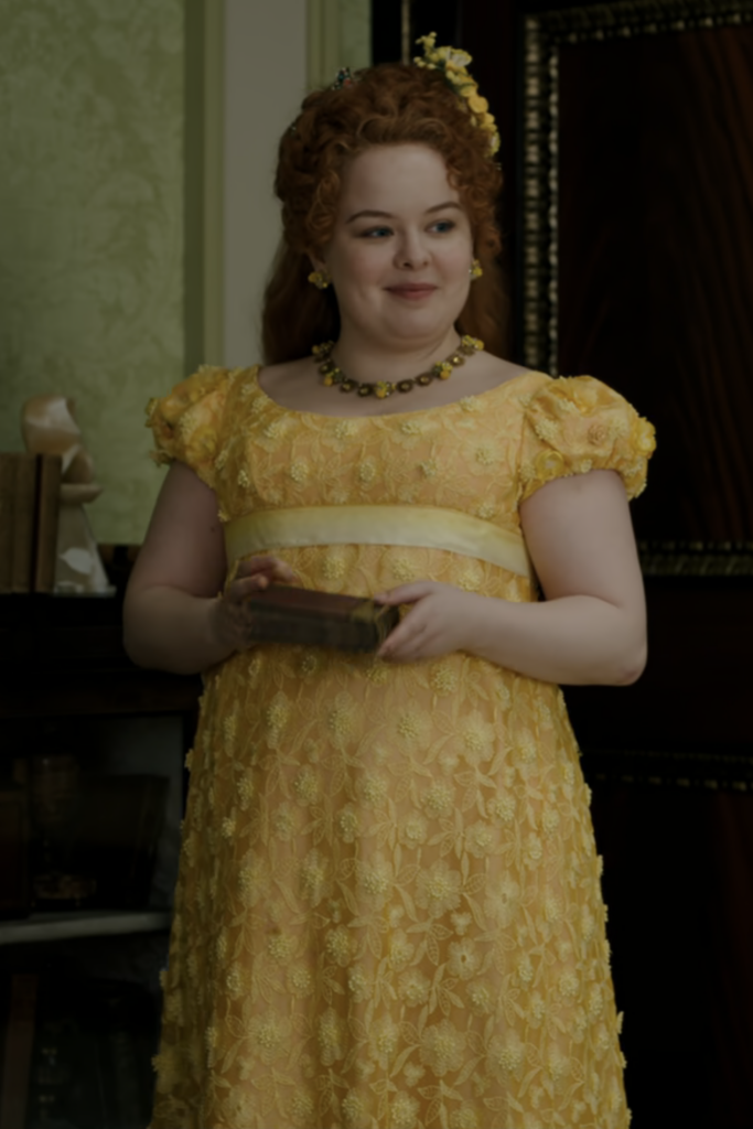 Nicola Coughlan as Penelope Featherington, Season 1 Bridgerton (2020), Best Costumes, Gowns, Dresses, and Outfits