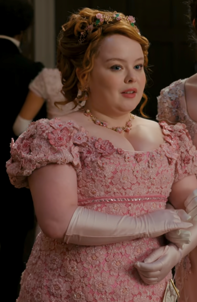 Nicola Coughlan as Penelope Featherington, Season 2 Bridgerton (2020-2022), Best Costumes, Gowns, Dresses, and Outfits, Hearts and Flowers Ball Gown