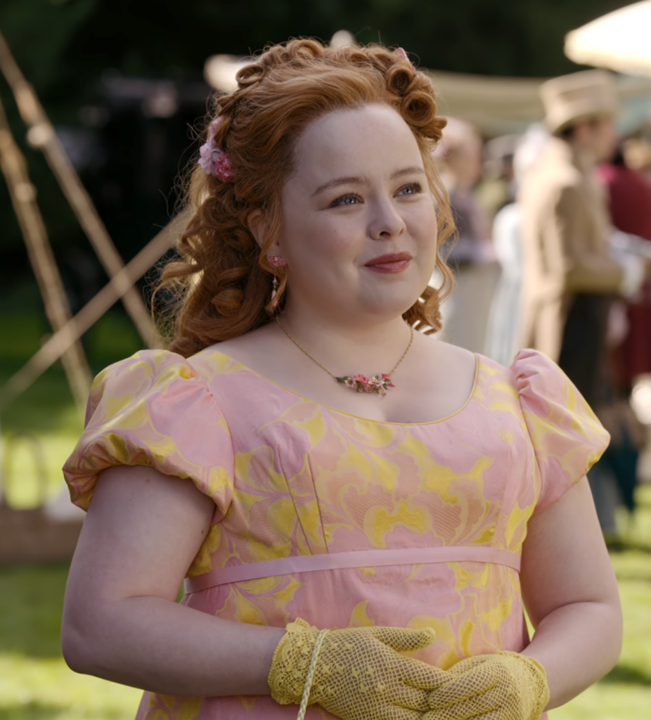 Nicola Coughlan as Penelope Featherington, Season 2 "Bridgerton" (2020-2022), Best Costumes, Gowns, Dresses, and Outfits, Promenade Dress