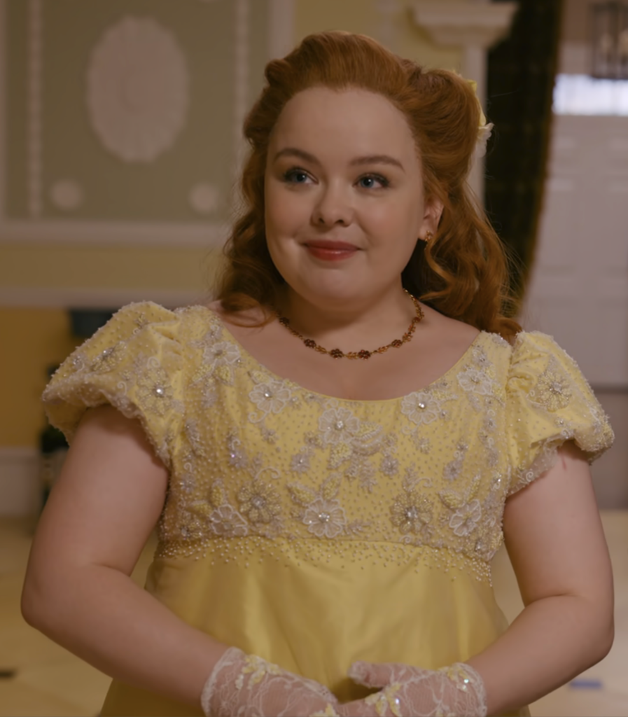 Nicola Coughlan as Penelope Featherington, Season 2 Bridgerton (2020-2022), Best Costumes, Gowns, Dresses, and Outfits, Wedding Guest Gown
