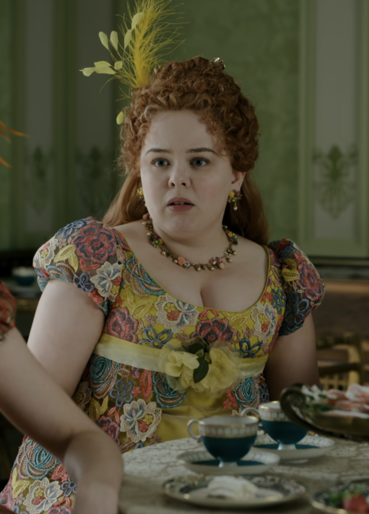 Nicola Coughlan as Penelope Featherington, Season 1 Bridgerton (2020), Best Costumes, Gowns, Dresses, and Outfits