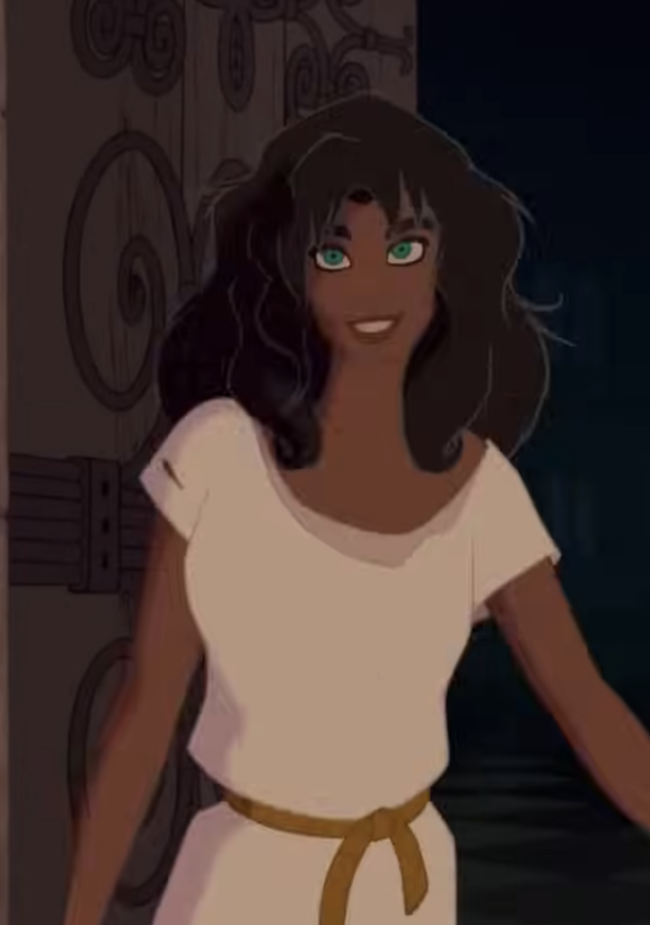 The Best White, Silver, Gray Costumes from Disney Animated Movies, Esmeralda in a white prisoner dress, The Hunchback of Notre Dame (1996)