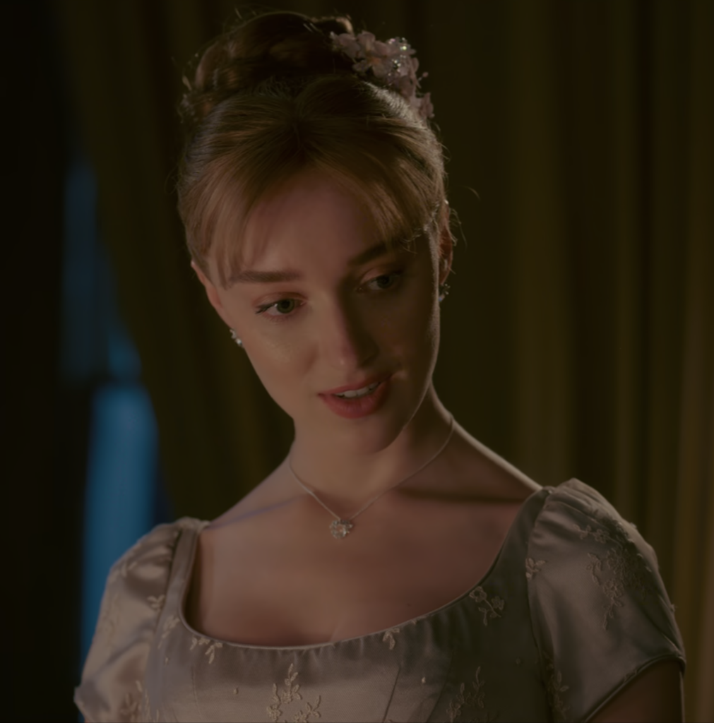 Phoebe Dynevor as Daphne Basset Duchess of Hasting, Season 2 Bridgerton (2020-2022), Best Costumes, Gowns, Dresses, and Outfits, silver gown