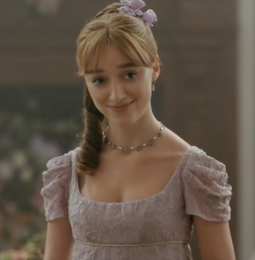 Phoebe Dynevor as Daphne Basset Duchess of Hasting, Season 2 Bridgerton (2020-2022), Best Costumes, Gowns, Dresses, and Outfits, purple dress