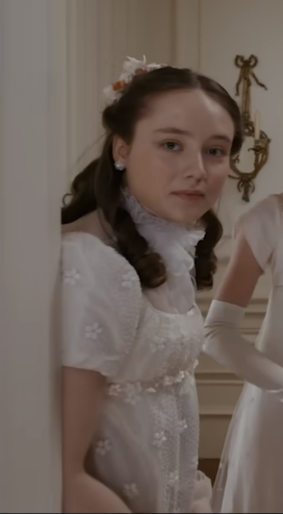 Ruby Stokes as Francesca Bridgerton Season 1 and 2 Bridgerton (2020-2022), Best Costumes, Gowns, Dresses, and Outfits, presentation dress