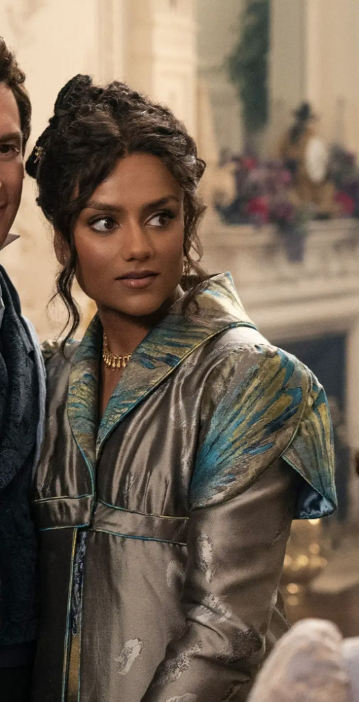 Simone Ashley as Kate Sharma Bridgerton Season 3 "Bridgerton" (2020-2024), The Viscountess Best Costumes, Gowns, Dresses, and Outfits, Gay Peacock Pelisse