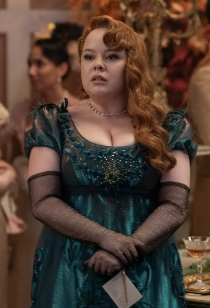 Nicola Coughlan as Penelope Featherington, Season 3 "Bridgerton" (2020-2024), Best Costumes, Gowns, Dresses, and Outfits, Emeralda Glow-up Danbury Ball Gown