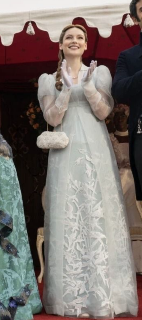 Hannah Dodd as Francesca, Season 3 "Bridgerton" (2020-2024), Best Costumes, Gowns, Dresses, and Outfits, Blue Dress with Sheer Overlay