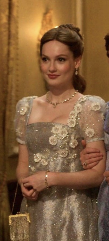 Hannah Dodd as Francesca, Season 3 "Bridgerton" (2020-2024), Best Costumes, Gowns, Dresses, and Outfits, Silvery Flower Evening Gown