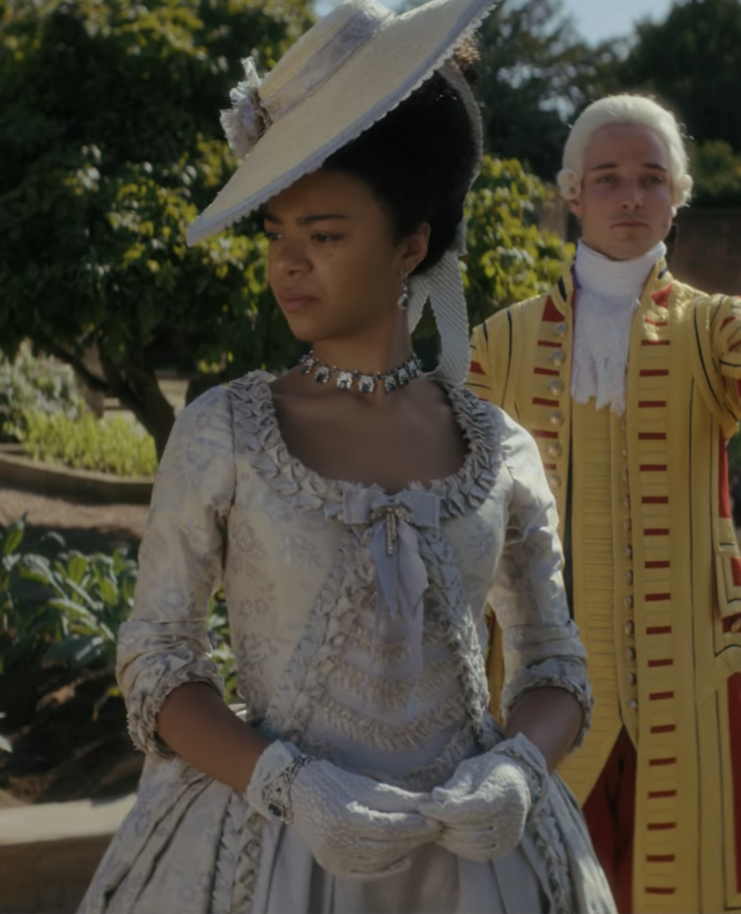 India Amarteifio as young Queen Charlotte in Netflix's “Queen Charlotte: A Bridgerton Story” The Gray-Blue Gown