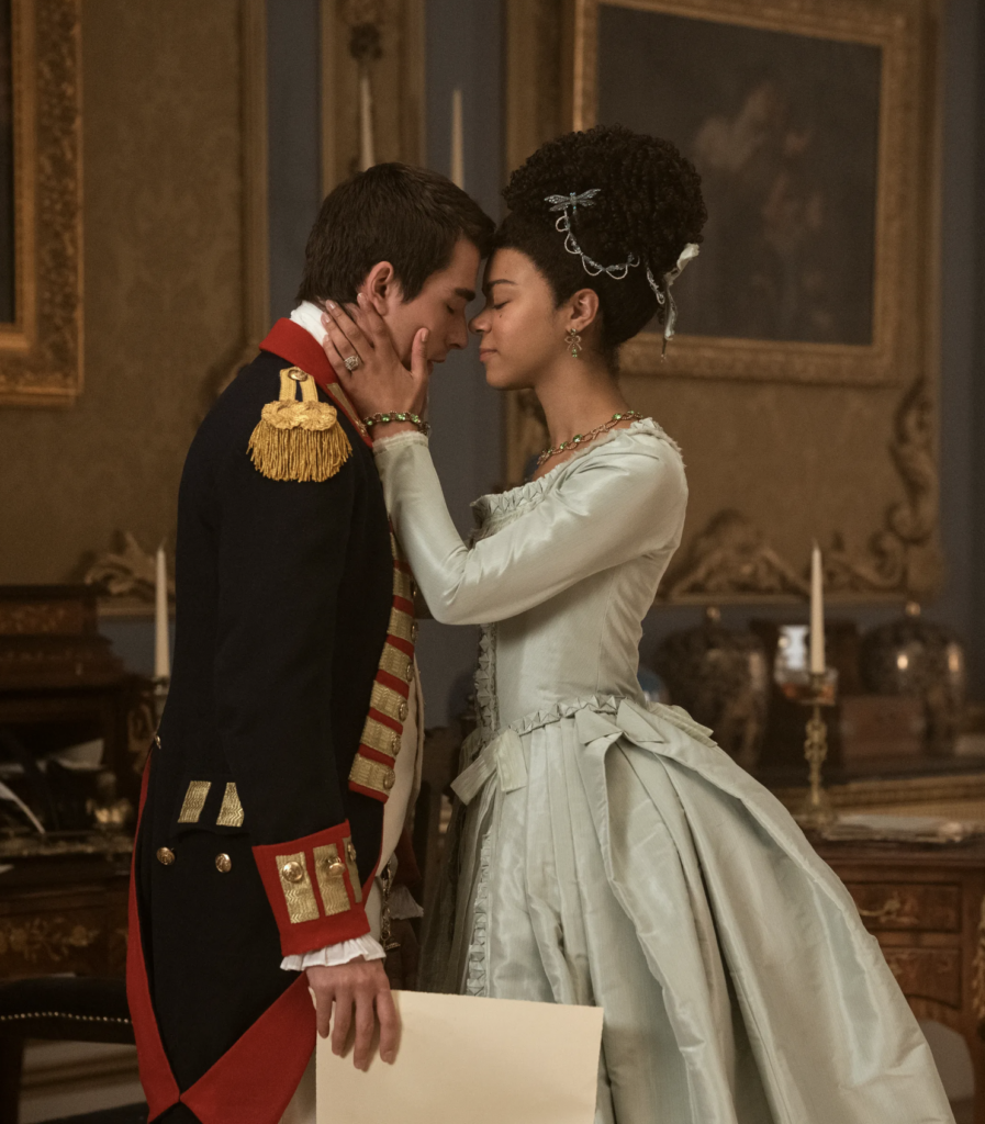 India Amarteifio as young Queen Charlotte in Netflix's “Queen Charlotte: A Bridgerton Story” The Muted Mint-Green Gown