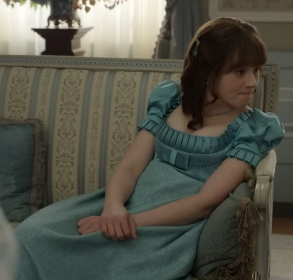 Claudia Jessie as Eloise Bridgerton, Season 4 "Bridgerton" (2020-2026), Best Costumes, Gowns, Dresses, and Outfits, Green Pleated Dress