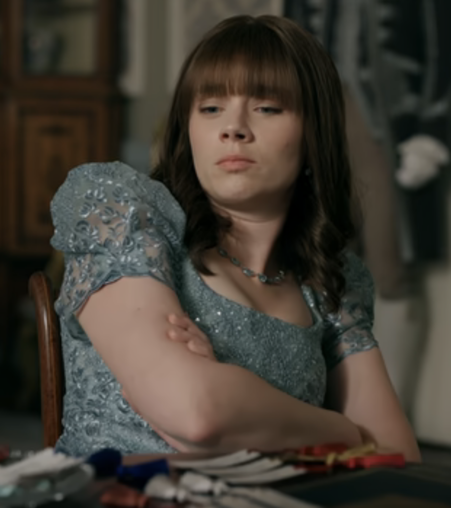 Claudia Jessie as Eloise Bridgerton, Season 4 "Bridgerton" (2020-2026), Best Costumes, Gowns, Dresses, and Outfits, Teal Lace Dress