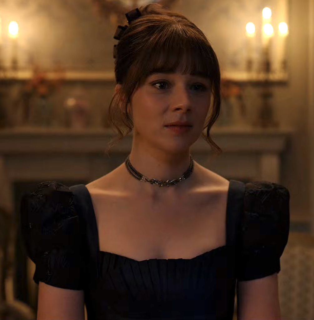 Claudia Jessie as Eloise Bridgerton, Season 4 "Bridgerton" (2020-2026), Best Costumes, Gowns, Dresses, and Outfits, Dark Navy Blue Dress