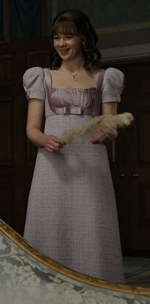 Claudia Jessie as Eloise Bridgerton, Season 4 "Bridgerton" (2020-2026), Best Costumes, Gowns, Dresses, and Outfits, Purple Pleated Dress