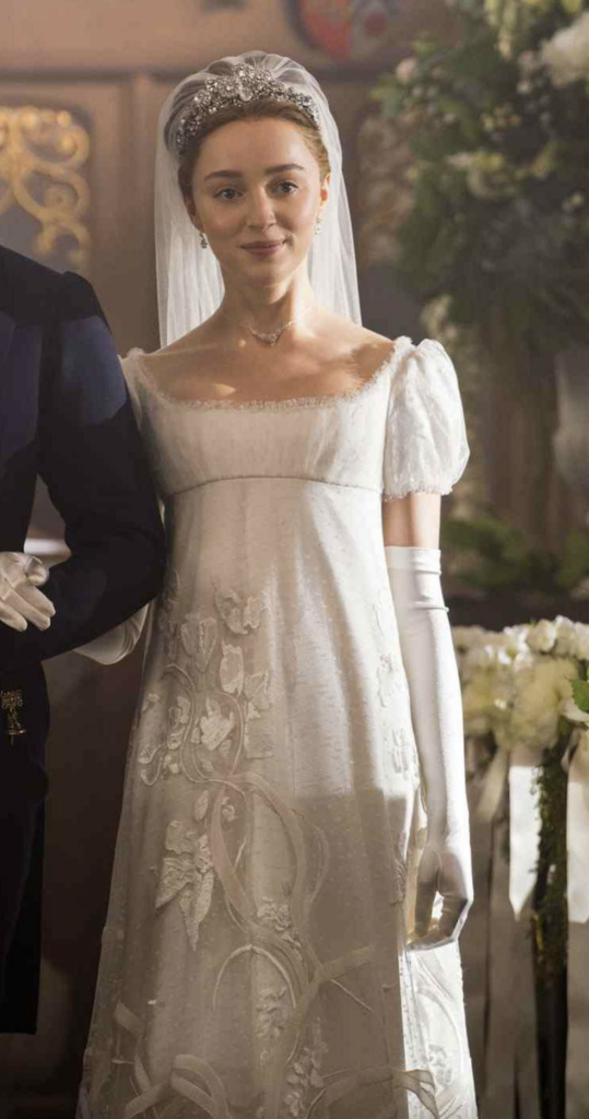 Phoebe Dynevor as Daphne in her wedding, "Bridgerton, "Season 1 Ranking the Wedding Gowns from Bridgerton