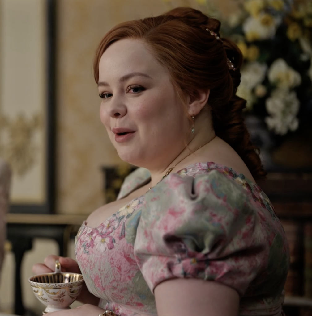 Nicola Coughlan as Penelope Bridgerton, Season 4 "Bridgerton" (2020-2026), Best Costumes, Gowns, Dresses, and Outfits, The Green Dress with Pink Flowers